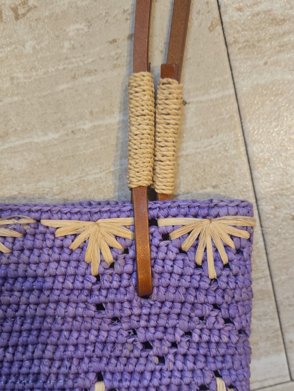 La Maroquinerie Sezane Paris Purple Raffia Bucket Shoulder/Crossbody Bag - Picture 6 of 13